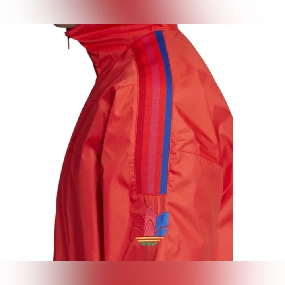Adidas Originals Men's 3D Trefoil 3-Stripes Windbreaker Jacket Active Red Size L